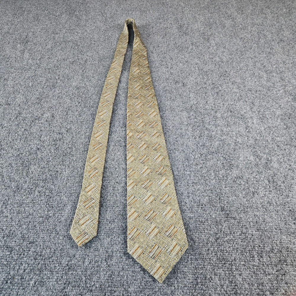 Format Vintage Silk Tie Mens Gold Tan Geometric Textured Weave Made in Japan